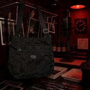 Coach Black Signature Nylon Crossbody Bag F77408